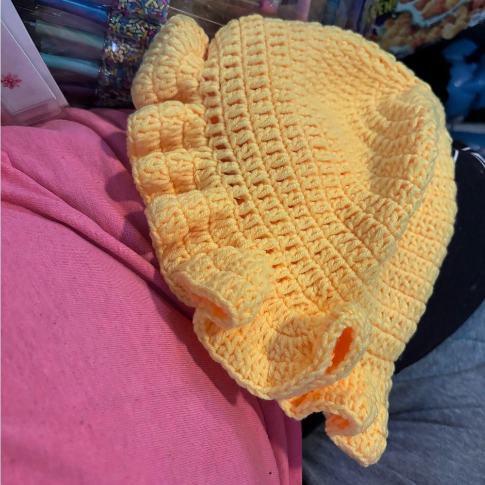Orange Crochet Ruffle Hat - Picture 4 of 7